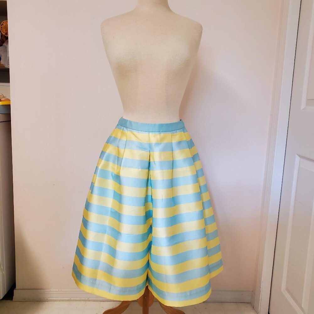 Palazzo Pants Trouser High Waisted Cropped Wide Leg Stripe Light Blue Yellow Z11
